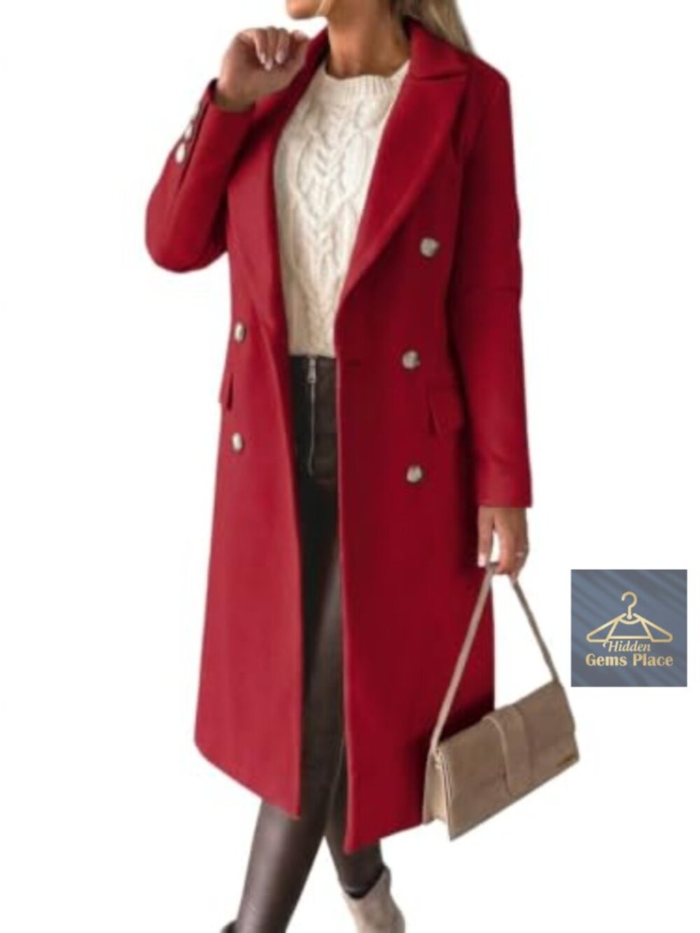 Women's Double Breasted Wool Trench Coat Long Fall Winter